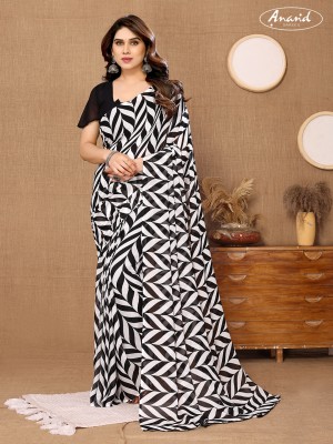 Anand Sarees Striped, Paisley, Printed Bollywood Georgette Saree(Black)