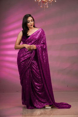 kamaldesigner Embroidered Bollywood Georgette Saree(Purple)