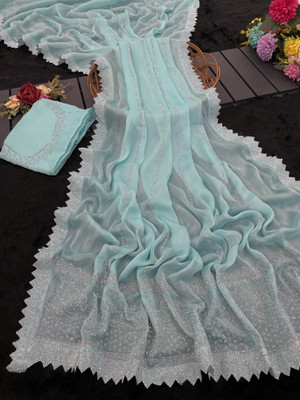 VarniRaaj Fashion Embellished Bollywood Pure Silk Saree(Light Blue)