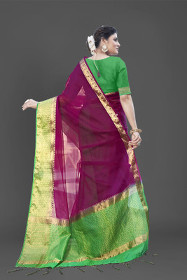 Aarunika BS Woven Bollywood Organza Saree(Magenta)