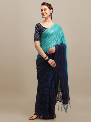 Divastri Printed Bandhani Silk Blend Saree(Dark Blue)