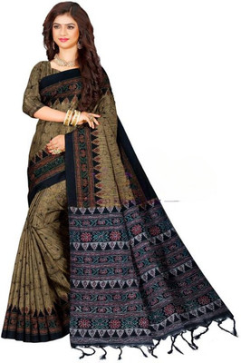 Joyguru Textile Printed Sambalpuri Cotton Blend Saree(Multicolor)