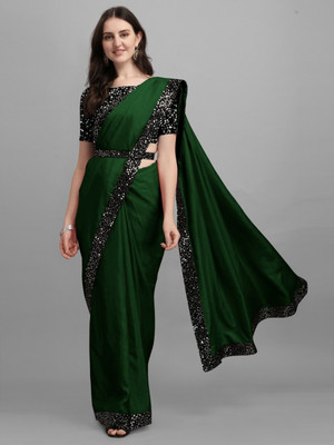 NG CREATION Self Design Bollywood Silk Blend Saree(Green)