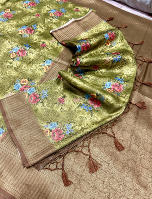 Divastri Digital Print Banarasi Pure Silk Saree(Light Green)