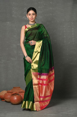 Very Much Indian Woven Chanderi Cotton Silk Saree(Green)