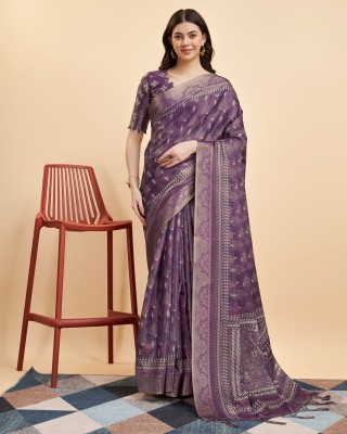 RekhaManiyar Digital Print Kanjivaram Cotton Silk Saree(Purple)