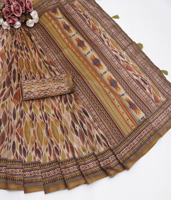 Mugdarra Floral Print Bollywood Silk Blend Saree(Light Green)