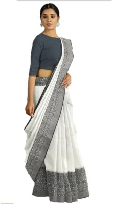 Shrutisareeghar Self Design Handloom Cotton Blend Saree(White)