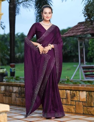 MAHAKALI CLOTHING Temple Border Bollywood Silk Blend Saree(Purple)