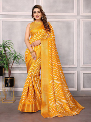 Moda Rapido Printed Bollywood Cotton Blend Saree(Mustard)