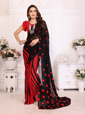 Moda Rapido Printed, Self Design, Polka Print Daily Wear Georgette Saree(Red)