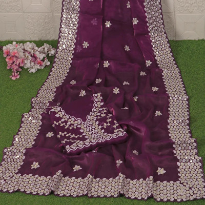 RUPAL CREATION Embellished Baluchari Satin Saree(Purple)