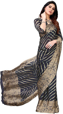 Winza Designer Printed, Striped Daily Wear Chiffon Saree(Dark Blue)