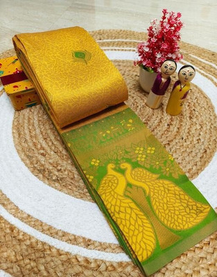 Harshiv Textile Printed Banarasi Art Silk Saree(Gold)