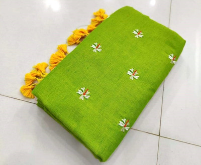 RIDDHIMAN FASHION Floral Print Handloom Pure Cotton Saree(Light Green)