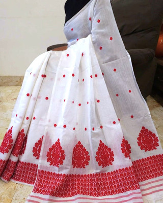 AREEVANZ Self Design Mekhela Chador Cotton Blend Saree(White)