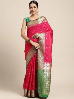 Dulhan Collection Woven Banarasi Jacquard Saree(Dark Green, Maroon)