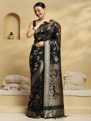 Divastri Woven Banarasi Silk Blend Saree(Black)