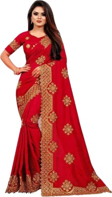 Jk fashion Printed Banarasi Cotton Blend Saree(Red)