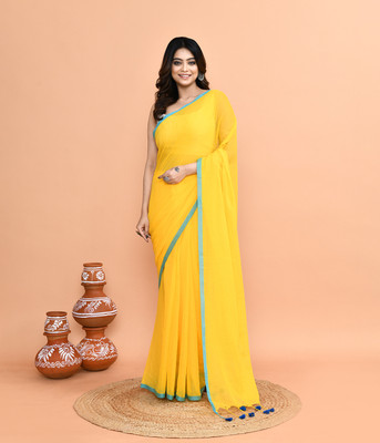 Houseofsprish Solid/Plain Handloom Pure Cotton Saree(Yellow)