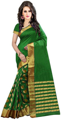JK ETHNIC WEAR Self Design Chanderi Cotton Silk Saree(Green)