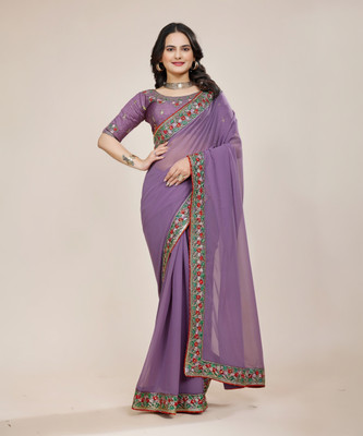 Tejal Creation Solid/Plain, Embroidered Bollywood Georgette Saree(Beige)