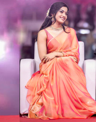 Samah Dyed, Embellished Bollywood Silk Blend Saree(Orange)