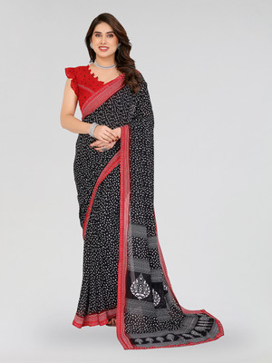 Moda Rapido Printed Daily Wear Georgette Saree(Black, Red)