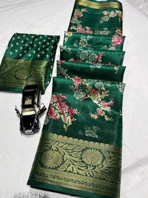 SFCS Printed Bollywood Chanderi Saree(Light Green)