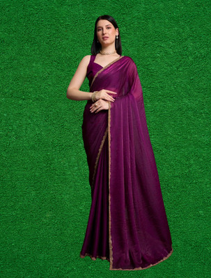 PRTRENDZ Self Design Kanjivaram Chiffon, Pure Silk Saree(Purple)