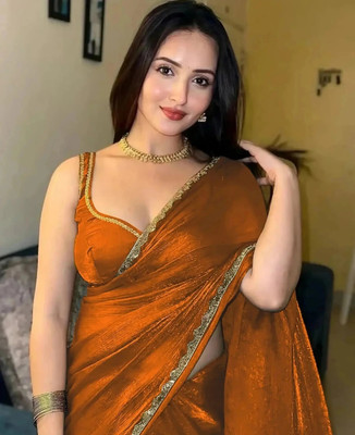 Bombey Velvat Fab Self Design Bollywood Georgette, Chiffon Saree(Orange)