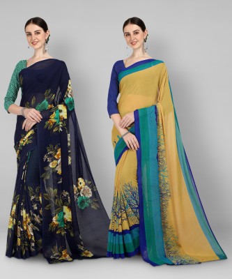 kashvi sarees Floral Print Daily Wear Georgette Saree(Pack of 2, Dark Blue, Green)