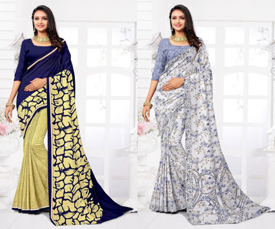 Panchvati NX Paisley Daily Wear Georgette Saree(Pack of 2, Dark Blue)