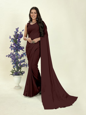 V And V Shop Solid/Plain Daily Wear Georgette Saree(Brown)