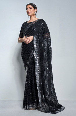 Shree Hari creation Embroidered Bollywood Georgette Saree(Black)