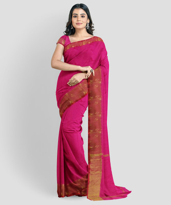 PRIDE SALES Solid/Plain Gadwal Cotton Silk Saree(Maroon)