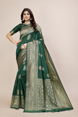 DHAYNAAND REEWA FASHION Woven Banarasi Jacquard Saree(Dark Green)