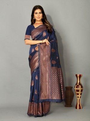 ISARA Woven Banarasi Silk Blend Saree(Dark Blue)