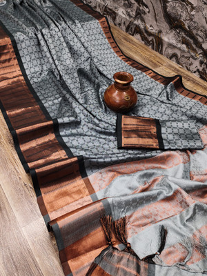 Juhi Collection Embellished Assam Silk Cotton Silk Saree(Grey)