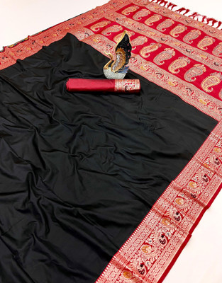 Divastri Woven Banarasi Cotton Silk Saree(Black)