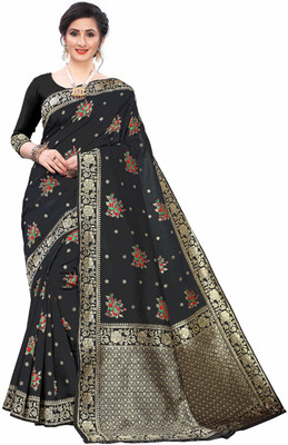 Endues Woven Banarasi Cotton Silk Saree(Black)