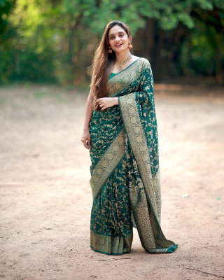 GATISHVAM TEXTILE Woven Banarasi Art Silk Saree(Dark Green)