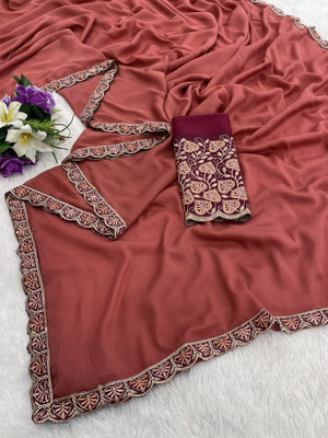 K 5 FASHION Embroidered, Solid/Plain Bollywood Georgette Saree(Orange)