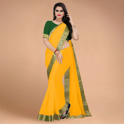 Volmina Solid/Plain, Woven Chanderi Cotton Blend Saree(Yellow)