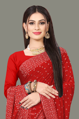 Madhavsaree Self Design, Solid/Plain Banarasi Chanderi, Georgette Saree(Red)