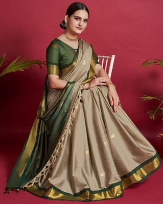 ASCREATIONOO Woven, Self Design, Temple Border Kanjivaram Cotton Silk Saree(Multicolor)