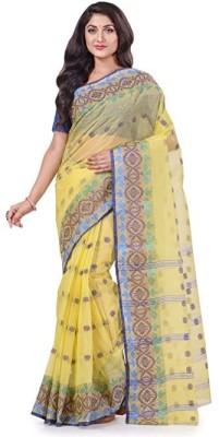 Desh Bidesh Printed Tant Handloom Pure Cotton Saree(Yellow)