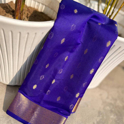 Akram Textiles Hub Woven Banarasi Cotton Silk, Art Silk Saree(Blue)