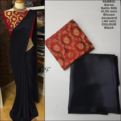 VKARAN Solid/Plain Bollywood Pure Silk Saree(Black)