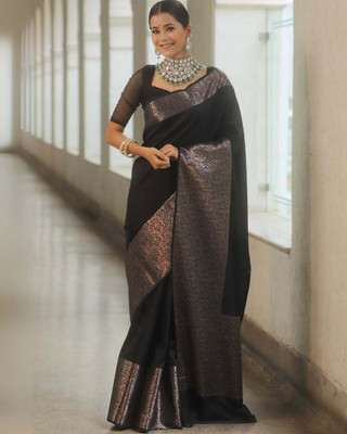 WOMENELEGENCE Embellished Banarasi Pure Silk Saree(Black)